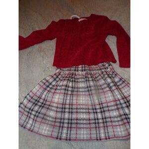 Tommy Bahama girls cranberry sweater and  plaid skirt set size 4t
